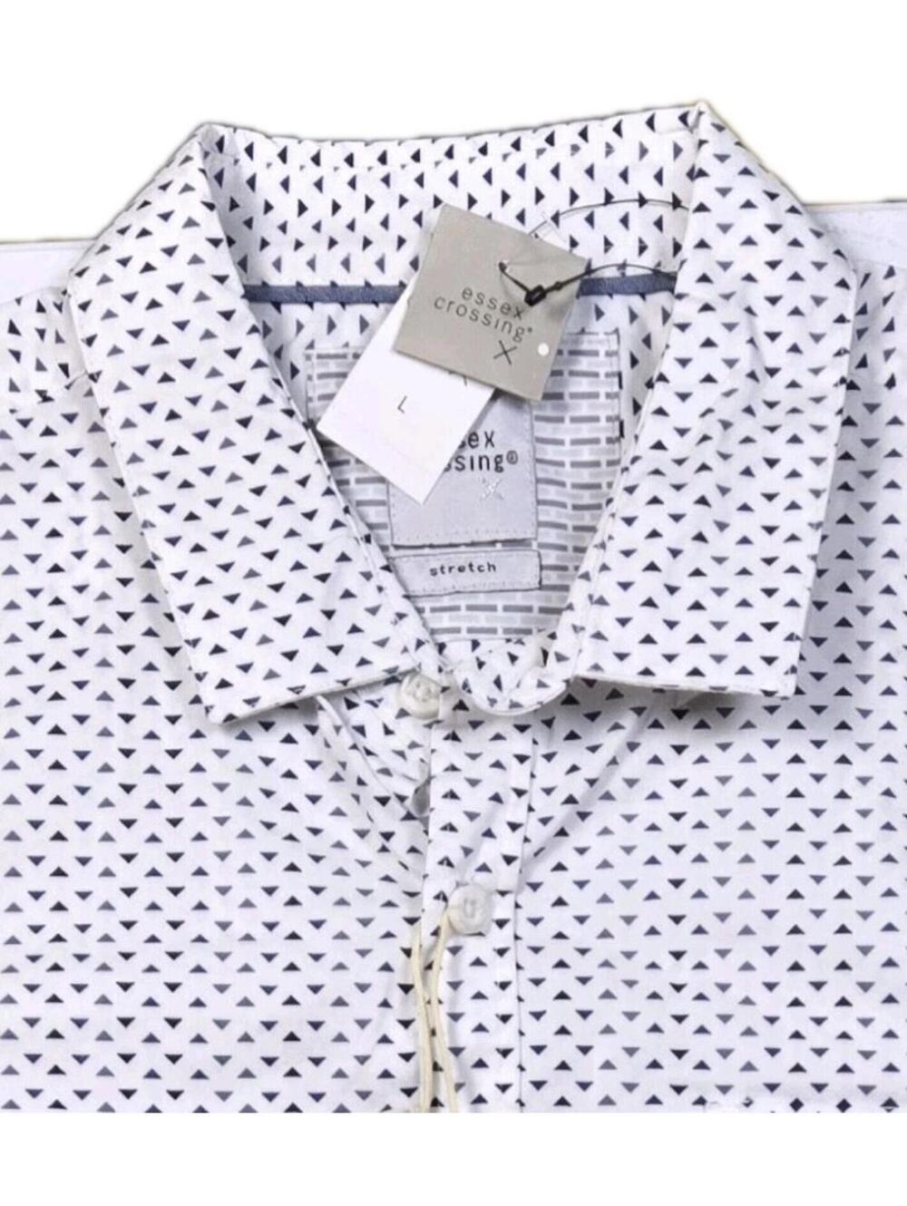 Essex Crossing White Stretch Triangle Print Button Up Short Sleeve Shirt Mens L